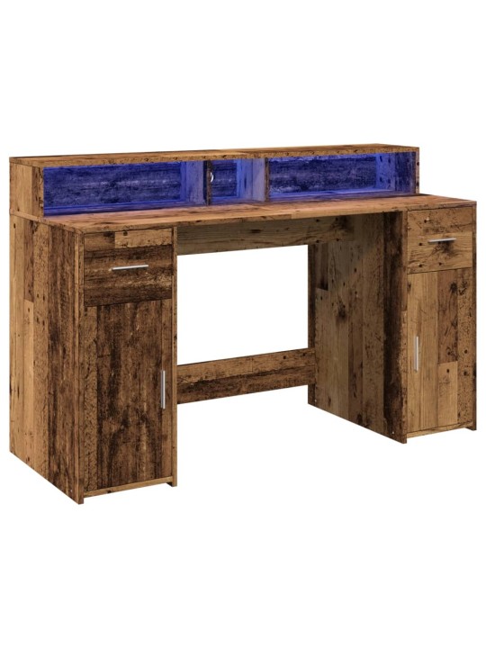 Psací stůl s led světly old wood 140x55x91 cm kompozitní dřevo