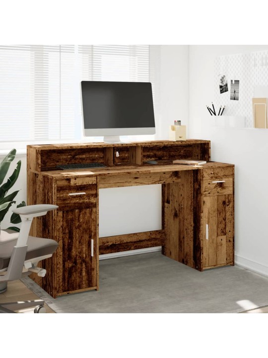 Psací stůl s led světly old wood 140x55x91 cm kompozitní dřevo