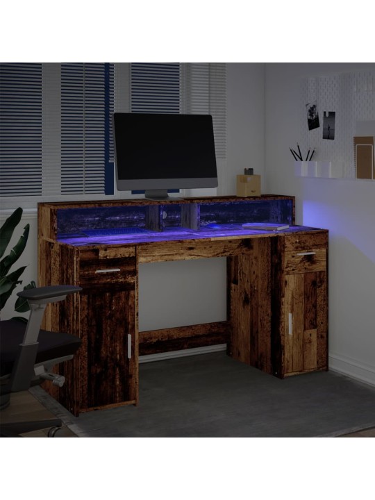 Psací stůl s led světly old wood 140x55x91 cm kompozitní dřevo