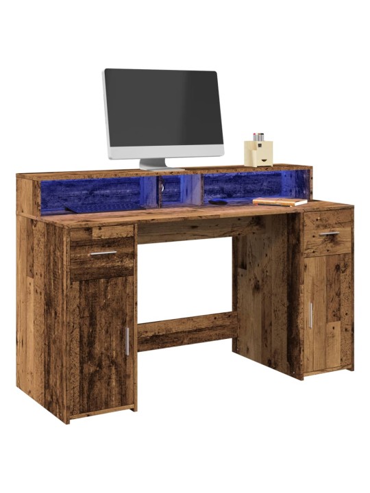 Psací stůl s led světly old wood 140x55x91 cm kompozitní dřevo