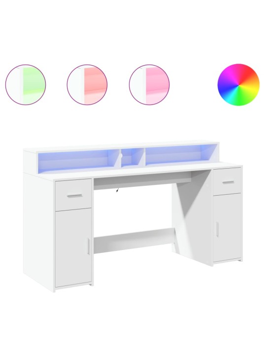 Psací stůl s LED světly bílý 160 x 55 x 91 cm kompozitní dřevo