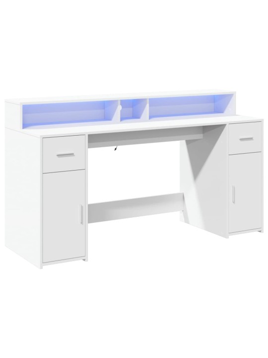 Psací stůl s LED světly bílý 160 x 55 x 91 cm kompozitní dřevo