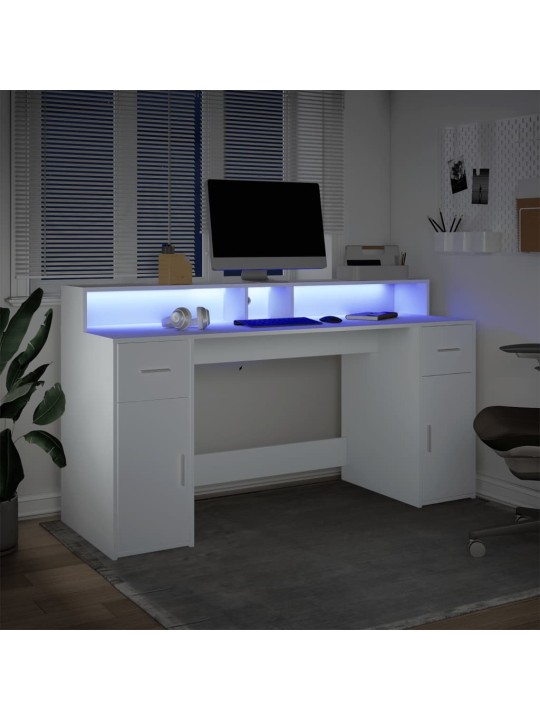 Psací stůl s LED světly bílý 160 x 55 x 91 cm kompozitní dřevo