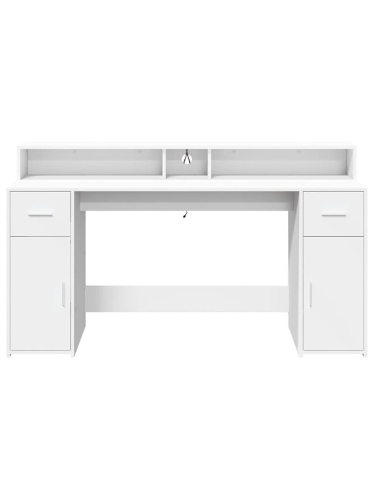Psací stůl s LED světly bílý 160 x 55 x 91 cm kompozitní dřevo