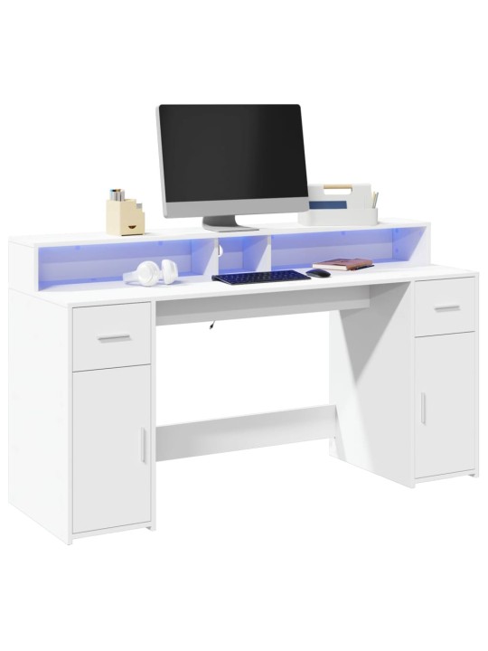 Psací stůl s LED světly bílý 160 x 55 x 91 cm kompozitní dřevo