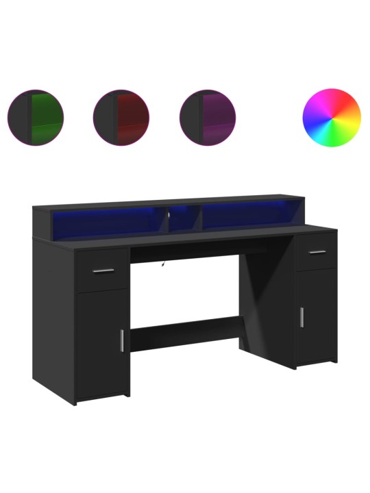 Psací stůl s LED světly černý 160 x 55 x 91 cm kompozitní dřevo