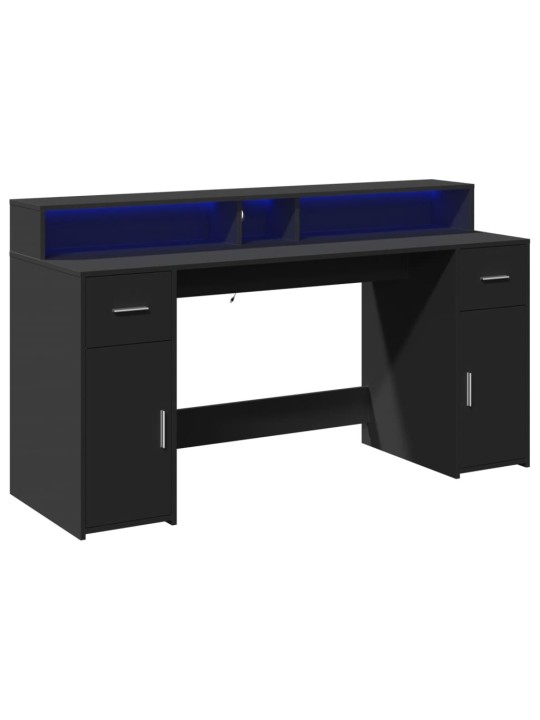 Psací stůl s LED světly černý 160 x 55 x 91 cm kompozitní dřevo