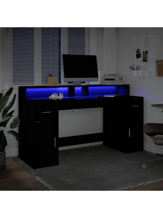 Psací stůl s LED světly černý 160 x 55 x 91 cm kompozitní dřevo