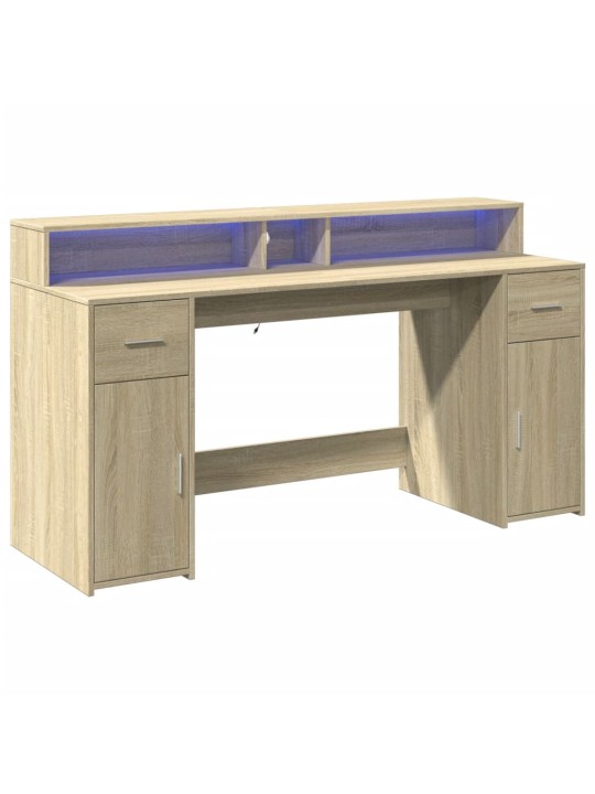 Psací stůl s LED dub sonoma 160 x 55 x 91 cm kompozitní dřevo