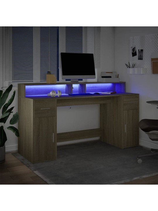 Psací stůl s LED dub sonoma 160 x 55 x 91 cm kompozitní dřevo