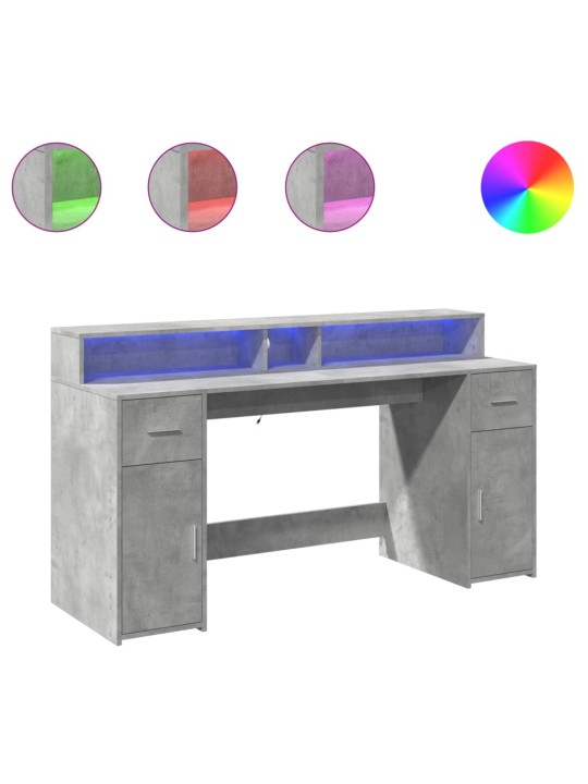 Psací stůl s LED betonově šedý 160x55x91 cm kompozitní dřevo