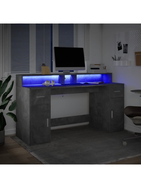 Psací stůl s LED betonově šedý 160x55x91 cm kompozitní dřevo