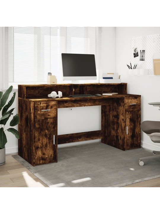 Psací stůl s led kouřový dub 160 x 55 x 91 cm kompozitní dřevo