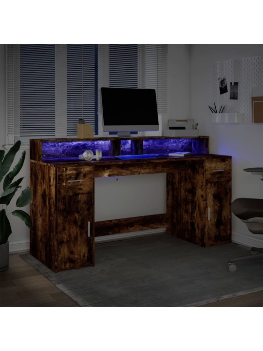 Psací stůl s led kouřový dub 160 x 55 x 91 cm kompozitní dřevo