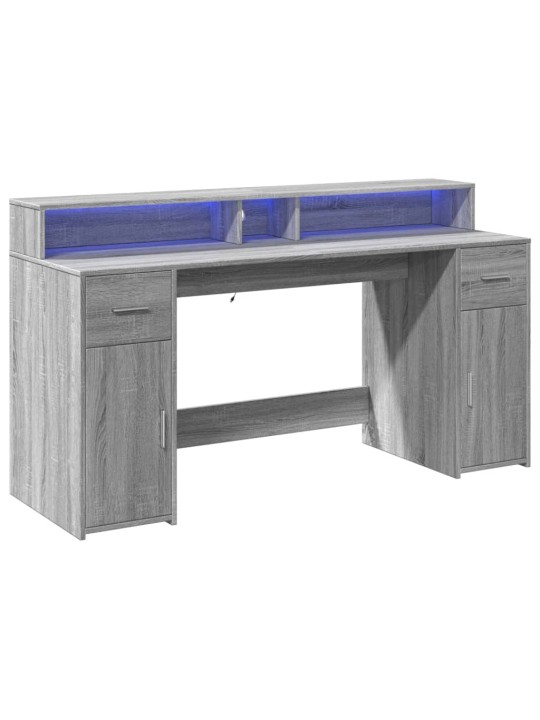 Psací stůl s led šedý sonoma 160 x 55 x 91 cm kompozitní dřevo