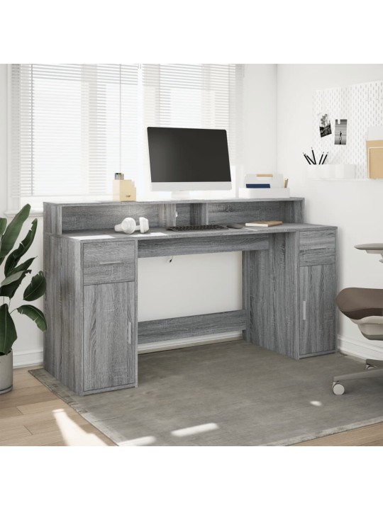 Psací stůl s led šedý sonoma 160 x 55 x 91 cm kompozitní dřevo