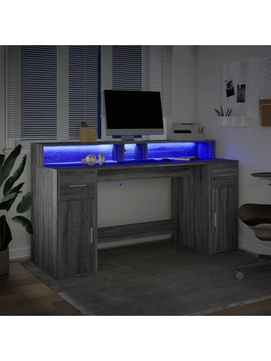 Psací stůl s led šedý sonoma 160 x 55 x 91 cm kompozitní dřevo