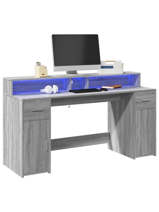 Psací stůl s led šedý sonoma 160 x 55 x 91 cm kompozitní dřevo