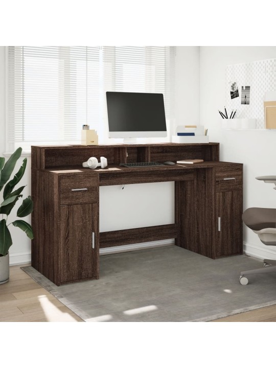 Psací stůl s led světly hnědý dub 160x55x91 cm kompozitní dřevo