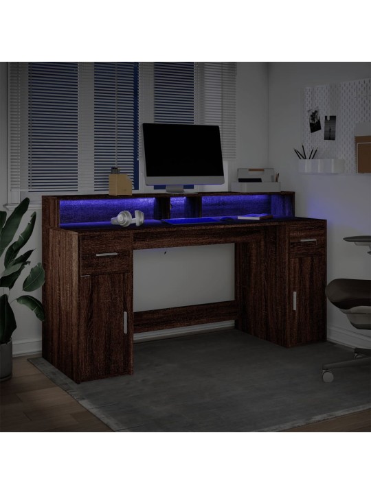 Psací stůl s led světly hnědý dub 160x55x91 cm kompozitní dřevo