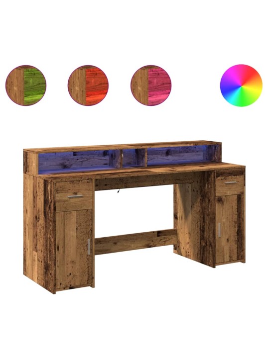 Psací stůl s led světly old wood 160x55x91 cm kompozitní dřevo
