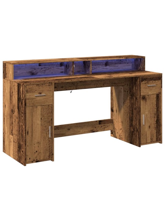Psací stůl s led světly old wood 160x55x91 cm kompozitní dřevo