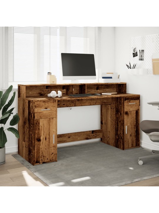 Psací stůl s led světly old wood 160x55x91 cm kompozitní dřevo