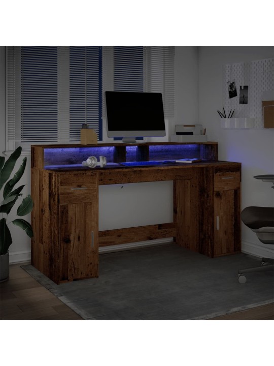 Psací stůl s led světly old wood 160x55x91 cm kompozitní dřevo