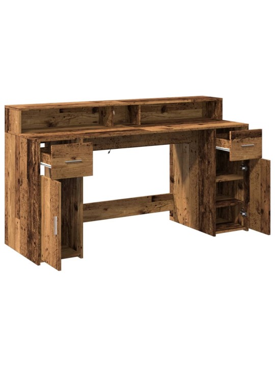 Psací stůl s led světly old wood 160x55x91 cm kompozitní dřevo