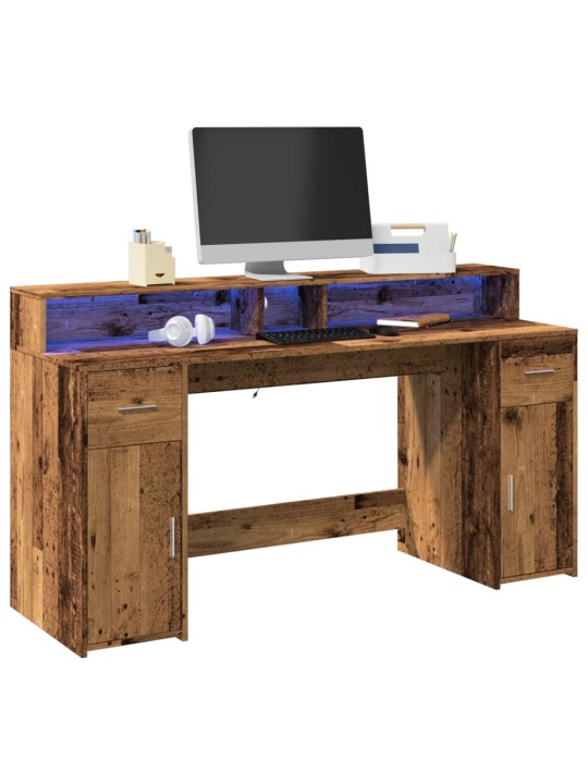 Psací stůl s led světly old wood 160x55x91 cm kompozitní dřevo