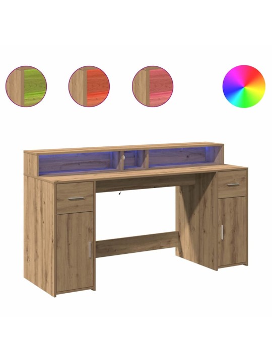 Psací stůl s led dub artisan 160 x 55 x 91 cm kompozitní dřevo