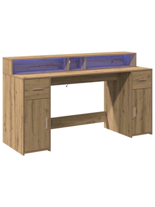 Psací stůl s led dub artisan 160 x 55 x 91 cm kompozitní dřevo