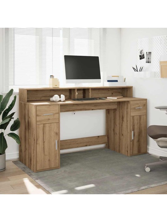 Psací stůl s led dub artisan 160 x 55 x 91 cm kompozitní dřevo