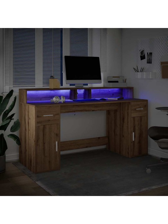 Psací stůl s led dub artisan 160 x 55 x 91 cm kompozitní dřevo