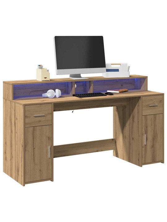 Psací stůl s led dub artisan 160 x 55 x 91 cm kompozitní dřevo