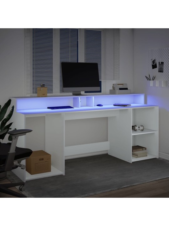 Psací stůl s LED světly bílý 200 x 55 x 91 cm kompozitní dřevo