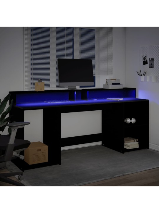 Psací stůl s LED světly černý 200 x 55 x 91 cm kompozitní dřevo
