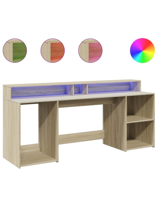Psací stůl s LED dub sonoma 200 x 55 x 91 cm kompozitní dřevo