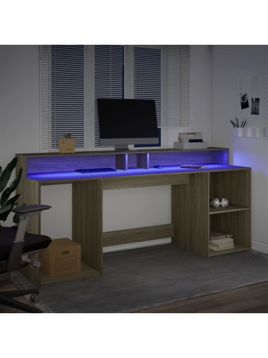 Psací stůl s LED dub sonoma 200 x 55 x 91 cm kompozitní dřevo