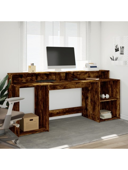 Psací stůl s led kouřový dub 200 x 55 x 91 cm kompozitní dřevo