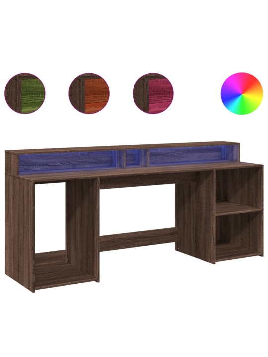 Psací stůl s led světly hnědý dub 200x55x91 cm kompozitní dřevo