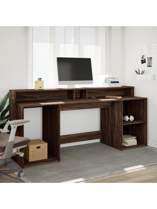 Psací stůl s led světly hnědý dub 200x55x91 cm kompozitní dřevo