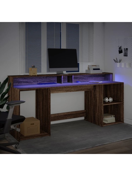 Psací stůl s led světly hnědý dub 200x55x91 cm kompozitní dřevo