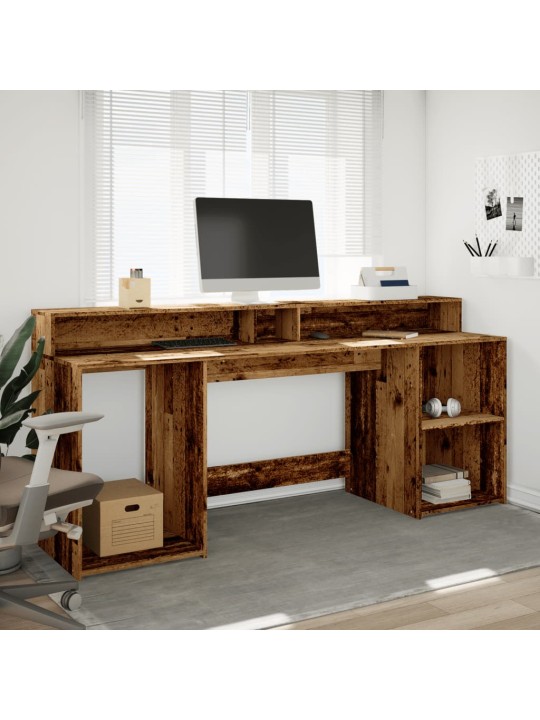 Psací stůl s led světly old wood 200x55x91 cm kompozitní dřevo