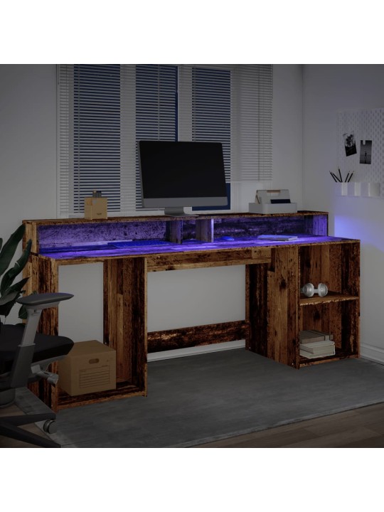 Psací stůl s led světly old wood 200x55x91 cm kompozitní dřevo