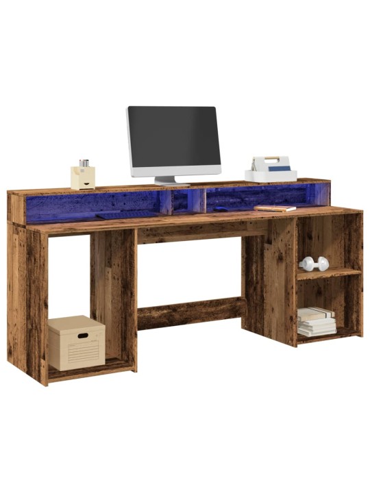 Psací stůl s led světly old wood 200x55x91 cm kompozitní dřevo