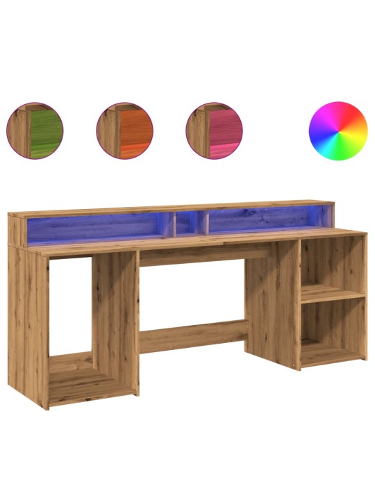 Psací stůl s led dub artisan 200 x 55 x 91 cm kompozitní dřevo