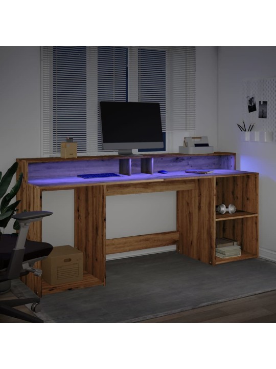 Psací stůl s led dub artisan 200 x 55 x 91 cm kompozitní dřevo