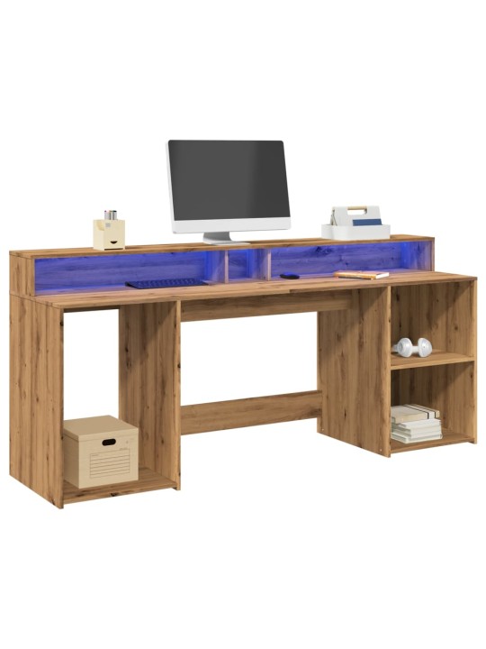 Psací stůl s led dub artisan 200 x 55 x 91 cm kompozitní dřevo