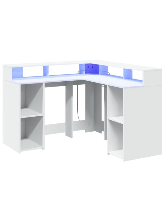 Psací stůl s LED světly bílý 130 x 130 x 91 cm kompozitní dřevo